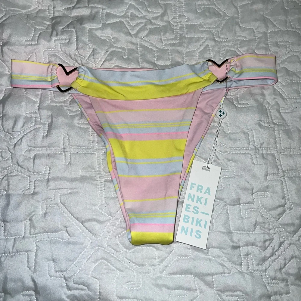 Frankie's Bikinis Pink and Yellow Striped Set